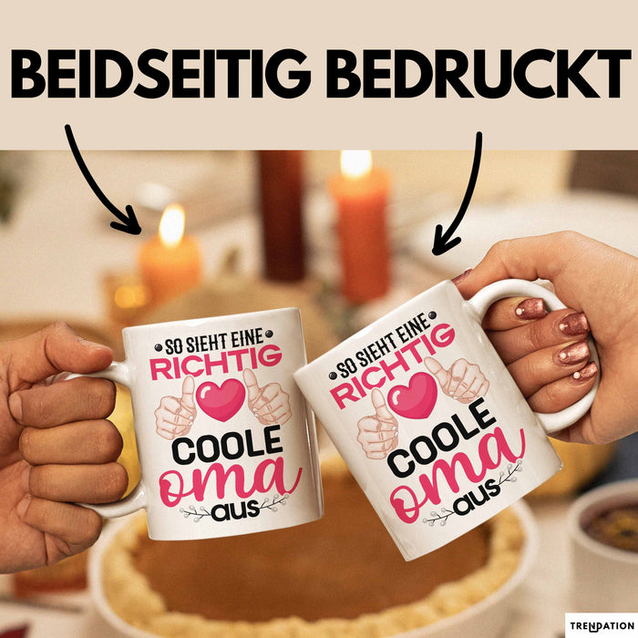 Coole Oma Tasse Geschenk Muttertag Lustiger Spruch Richtig Cool Weiß Trendation
