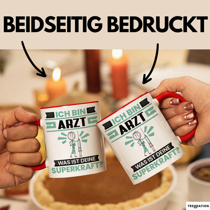 Arzt Tasse Geschenk für Arzt Geburtstag Lustiger Spruch Kaffee-Becher Was Ist Deine Superkraft Rot Trendation