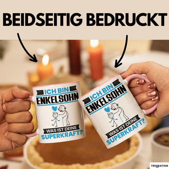 Enkelsohn Tasse Geschenk für Enkelsohn Geburtstag Lustiger Spruch Kaffee-Becher Was Ist Deine Superkraft Rosa Trendation