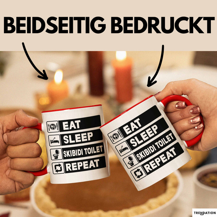 Skibidi Toilet Tasse Geschenk Meme Eat Sleet Repeat Becher Geschenkdiee Rot Trendation