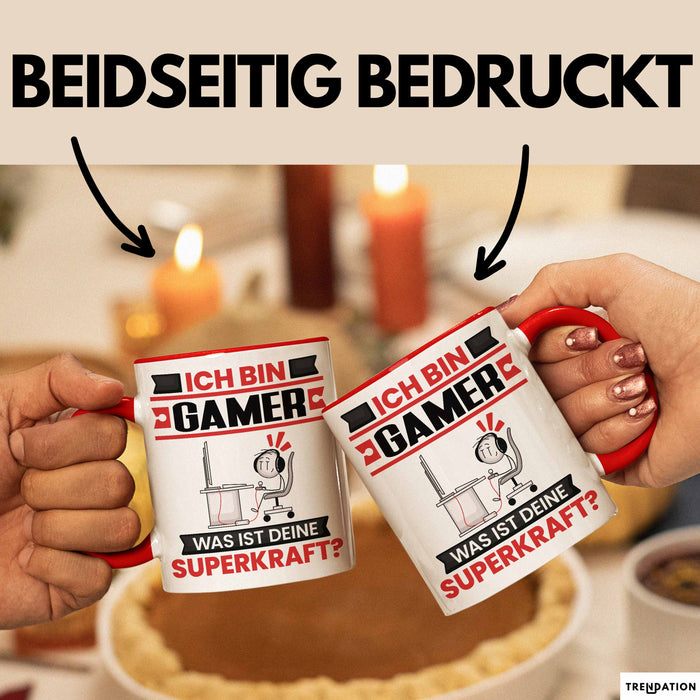Gamer Tasse Geschenk für Gamer Geburtstag Lustiger Spruch Kaffee-Becher Was Ist Deine Superkraft Rot Trendation