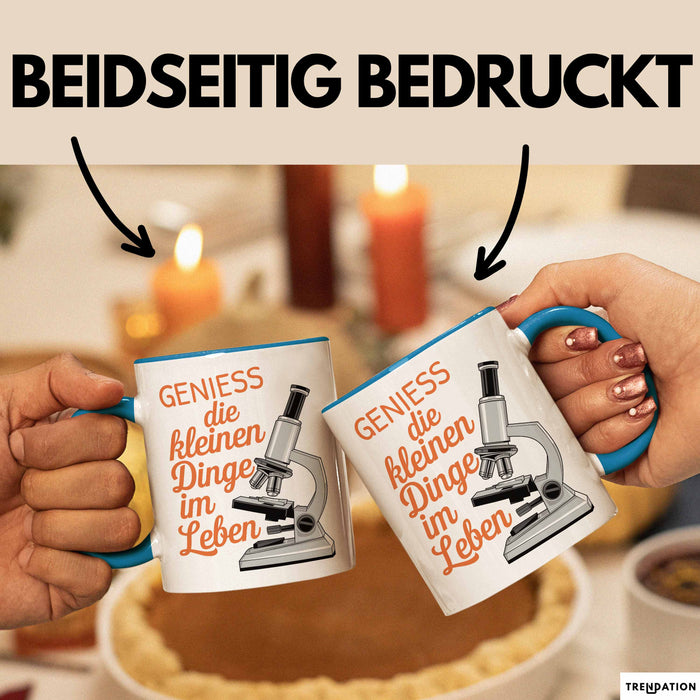 Biologielehrer Unterricht Tasse Geschenk Lustige Geschenkidee Spruch Genieß Die Kleinen Dinge Im Leben Blau Trendation