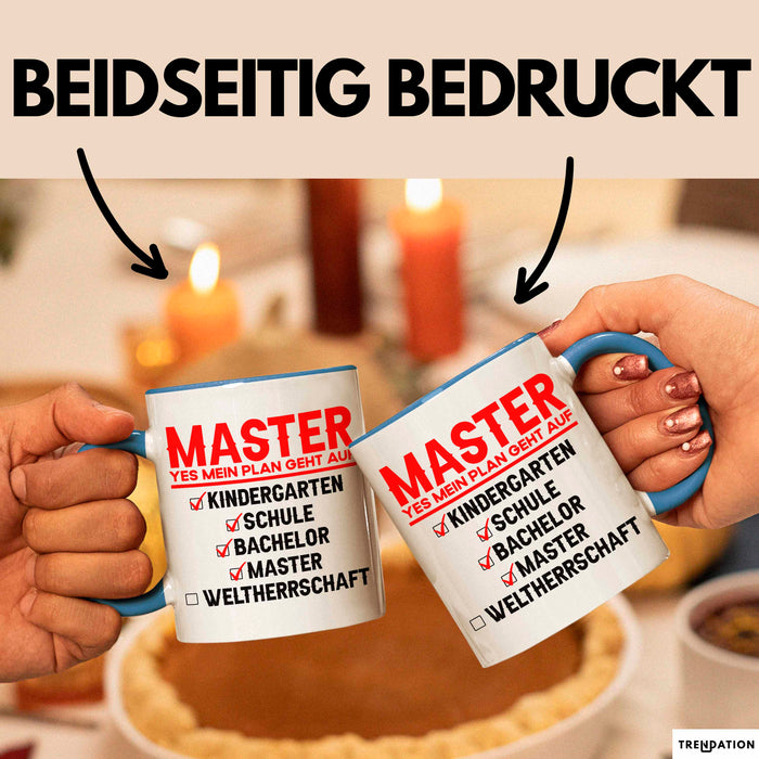 Master Absolvent Abschluss Tasse Geschenk Lustige Geschenkidee Spruch Master Yes Mein Plan Geht Auf Blau Trendation