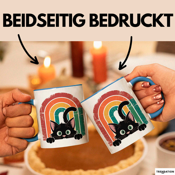 Katzen Tierliebhaber Vintage Tasse Geschenk Lustige Geschenkidee Spruch Blau Trendation
