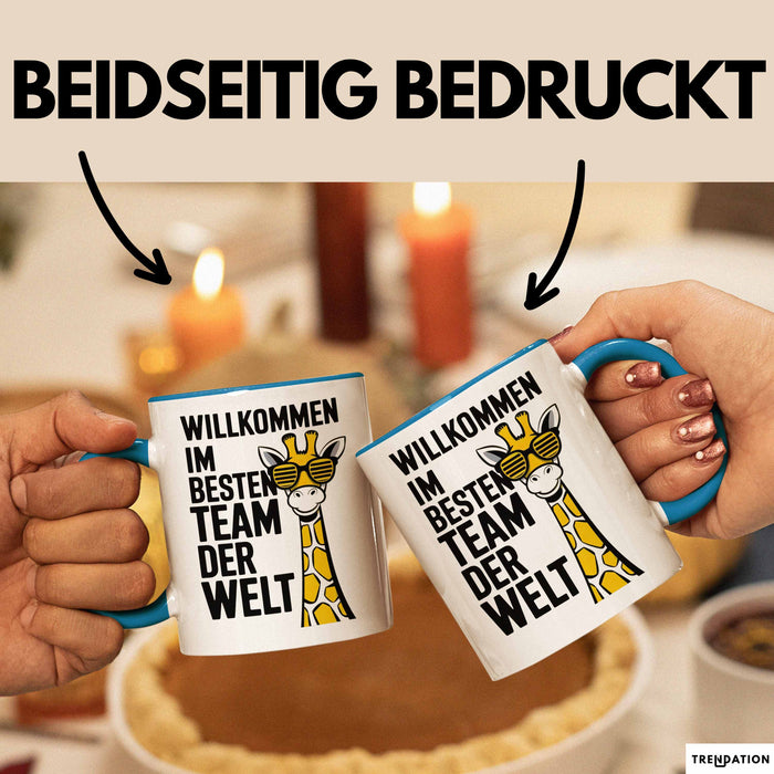 Office Arbeitskollege Tasse Geschenk Lustige Geschenkidee Spruch Willkommen Im Besten Team Der Welt Blau Trendation