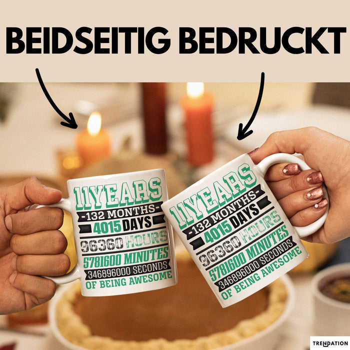 11. Geburtstag Tasse Geschenk Jungs Mädchen Becher Lustig Weiß Trendation