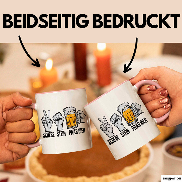 Bier Trinker Trinken Tasse Becher Geschenk Lustige Geschenkidee Spruch Schere Stein Paar Bier Rosa Trendation