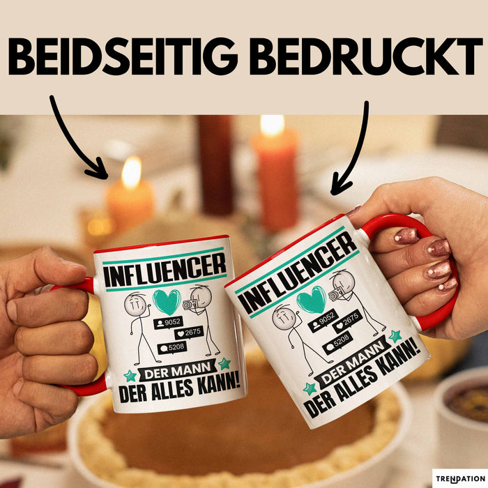 Influencer Tasse Geschenk für Influencer Der Mann Der Alles Kann Geschenkidee zum Geburtstag Rot Trendation