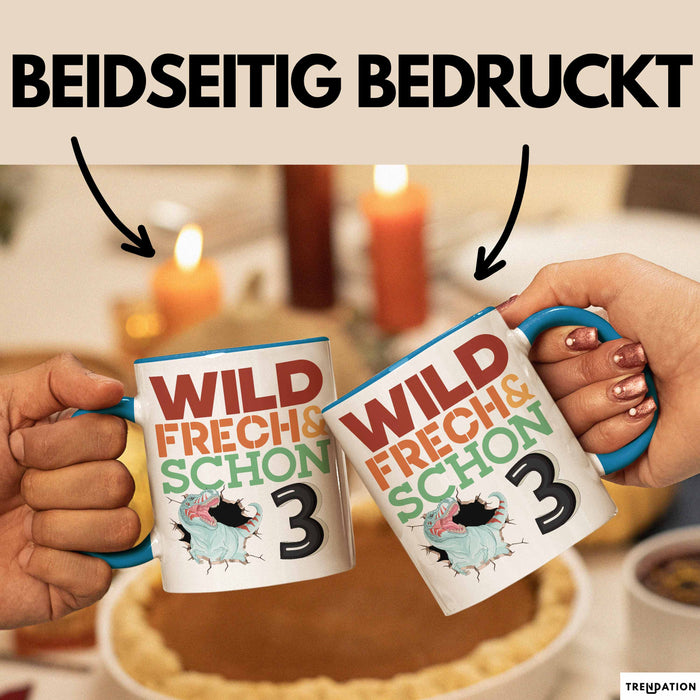 3. Geburtstag Geschenk Tasse Becher Wild Frech Und Schon 3 Blau Trendation