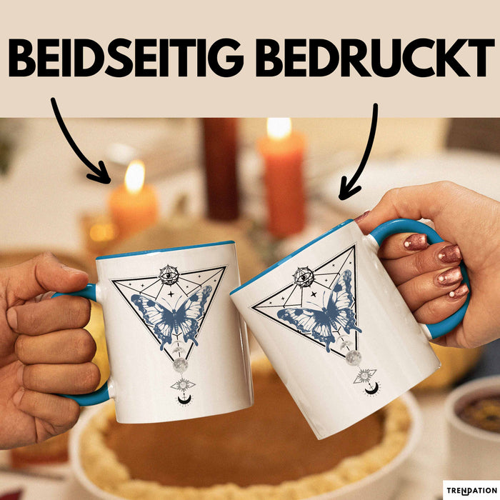 Mystical Tasse Blackcraft Lineart Moon Schmetterling Hexerei Astrologie Tattoo Kaffee-Becher Tarot Blau Trendation