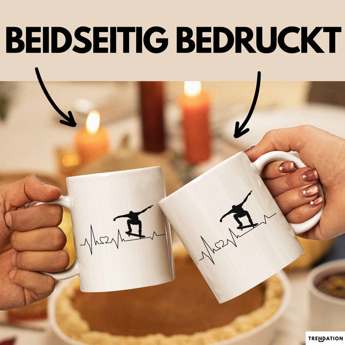 Skateboarder Geschenk Tasse Herzschlag Geschenkidee Jungs Skater Weiß Trendation