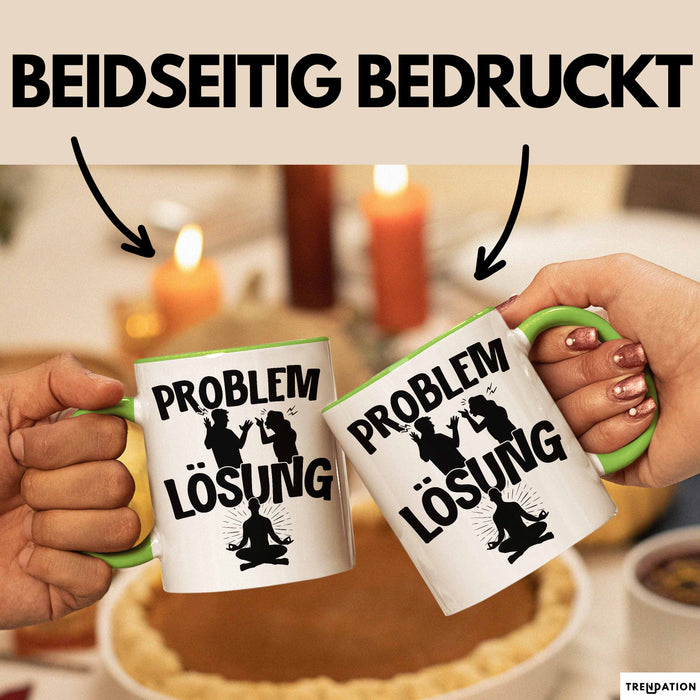 Yoga Tasse Geschenk für Yogalehrer Männer Geschenkidee Problem und Lösung Yoga Grün Trendation