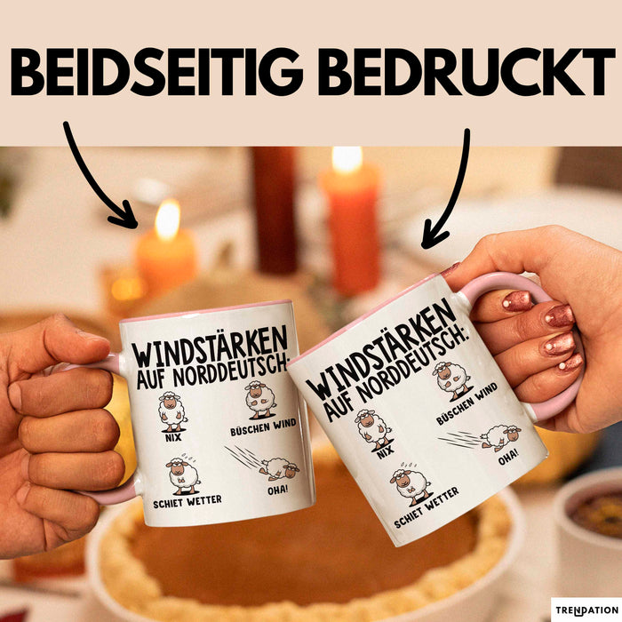 Schaf Tier Bauer Norddeutschland Tasse Becher Geschenk Lustige Geschenkidee Spruch Windstärken Auf Norddeutsch Rosa Trendation