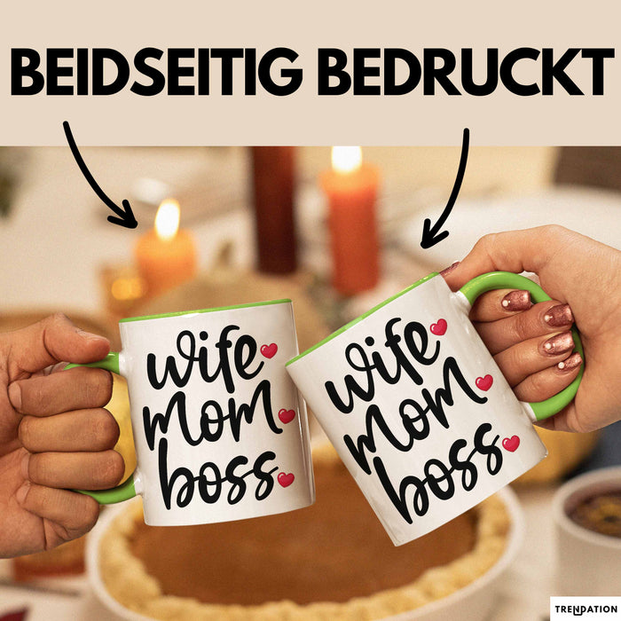 Tasse Wife Mom Boss Geschenkidee für Mütter und Ehefrauen Grün Trendation