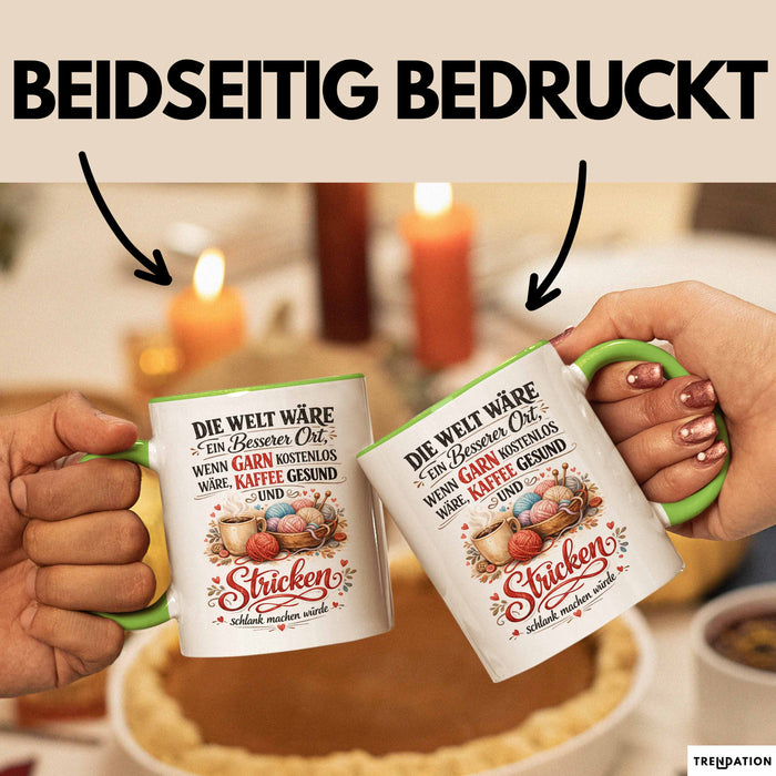 Stricken Tasse Geschenk Welt Waere Besser Wenn Garn Kostenlos Geschenkidee Grün Trendation