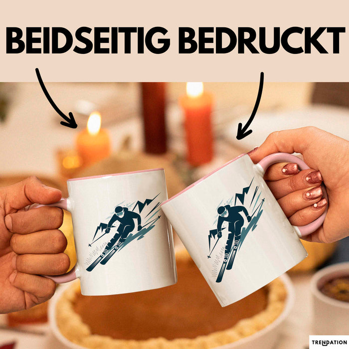 Skifahrer Tasse Geschenkidee für Schneepisten Fans Rosa Trendation