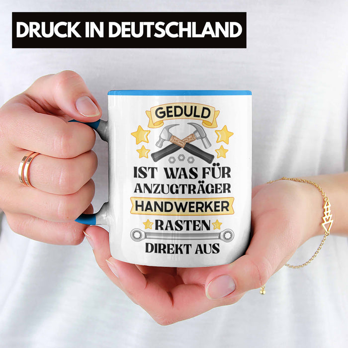 Trendation - Handwerker Tasse mit Spruch Geschenke für Handwerk Kaffeebecher KFZ Mechaniker Mechatroniker Blau Trendation