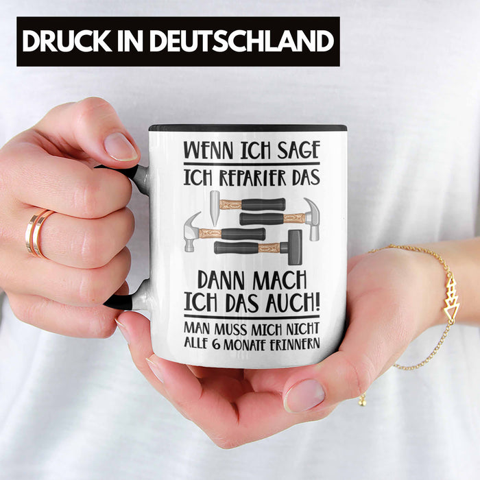 Trendation - Handwerker Tasse mit Spruch Geschenke für Handwerk Kaffeebecher KFZ Mechaniker Mechatroniker Schwarz Trendation
