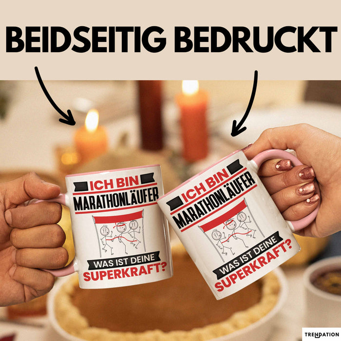 Marathonläufer Tasse Geschenk für Marathonläufer Geburtstag Lustiger Spruch Kaffee-Becher Was Ist Deine Superkraft Rosa Trendation