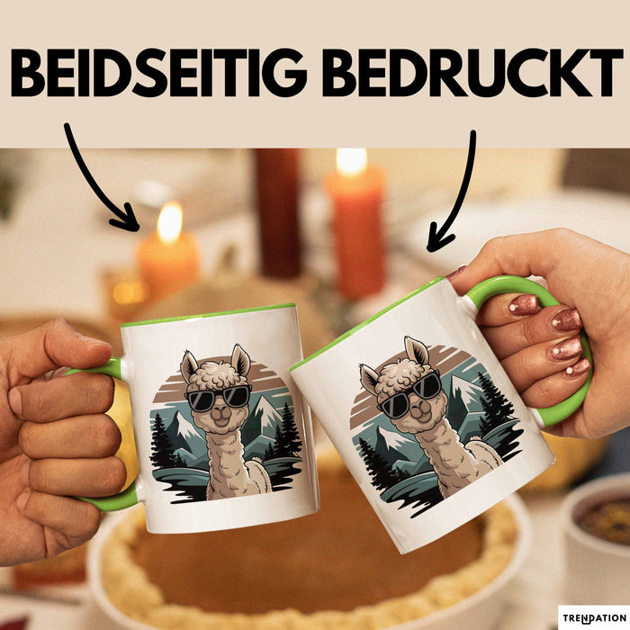 Alpaka Liebhaber Tasse Geschenkidee für Tierfreunde Grün Trendation