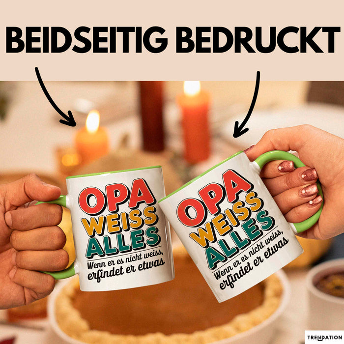 Opa Großvater Tasse Becher Geschenk Lustige Geschenkidee Spruch Opa Weiss Alles Grün Trendation