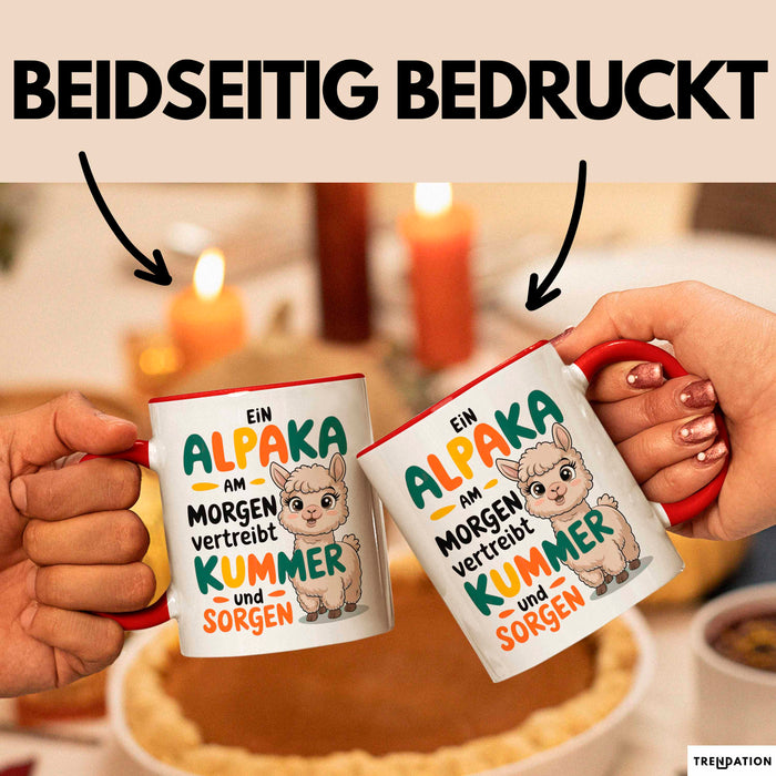 Alpaka Liebhaber Tasse Geschenkidee Alpaka Am Morgen Tierfan Rot Trendation
