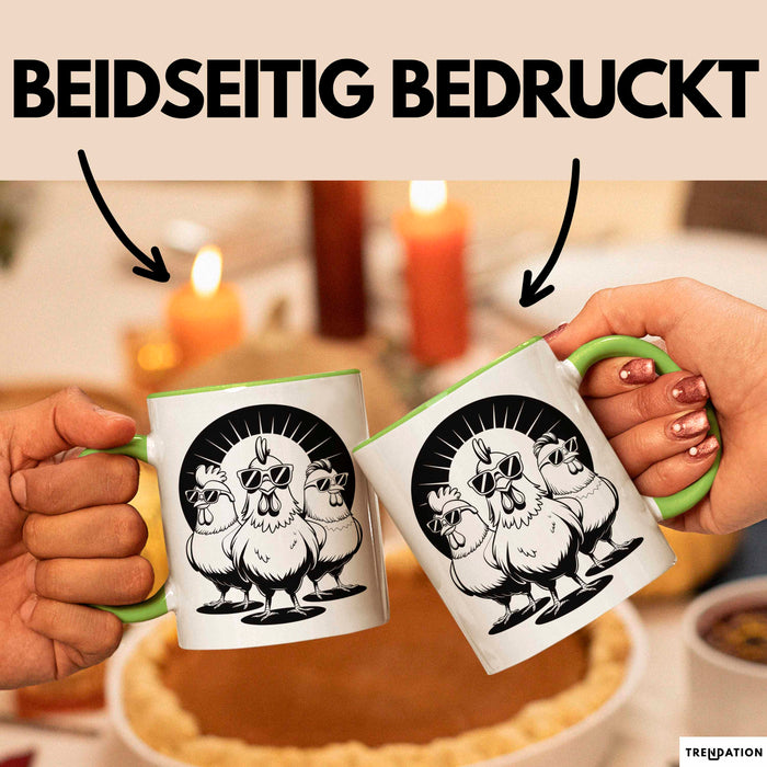 Huhn Tier Bauer Sonnenbrille Tasse Becher Geschenk Lustige Geschenkidee Spruch Grün Trendation