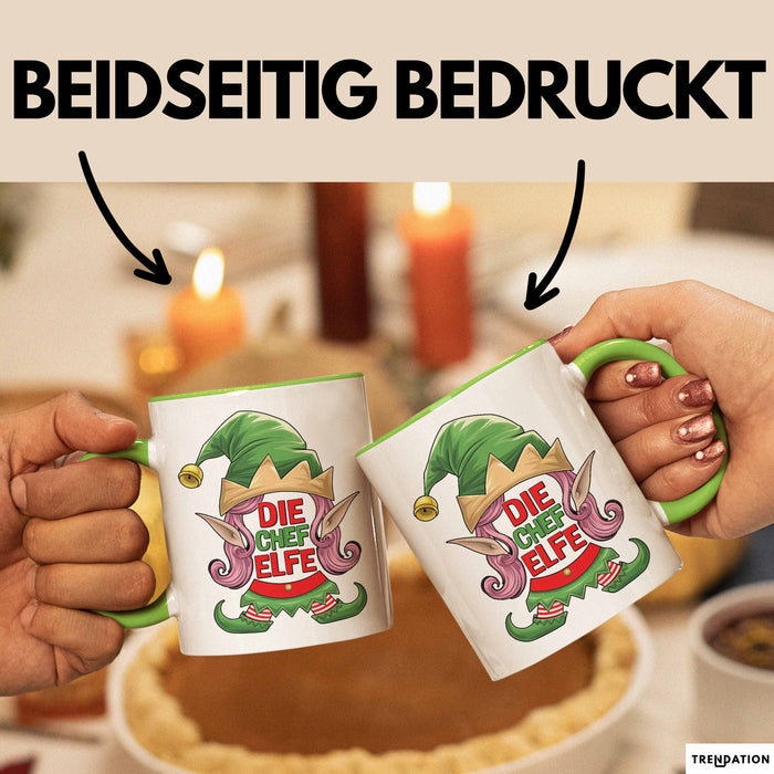 Chefin Tasse Geschenk Die Chef Elfe Geschenkidee Zu Weihnachten Für Chefin Kaffee-Becher Grün Trendation