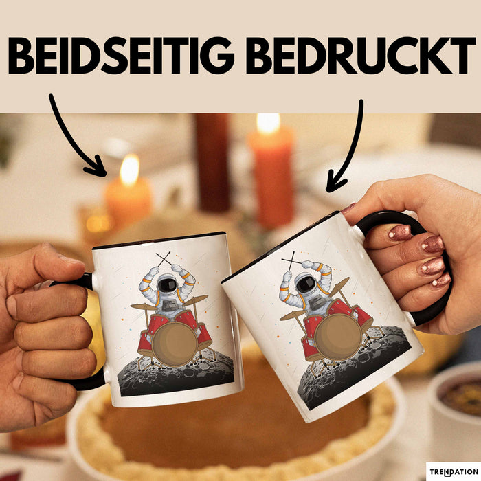 Drummer Schlagzeug-Spieler Geschenk Tasse Geschenkidee Kaffee-Becher Schlagzeuger Mond Grafik Schwarz Trendation