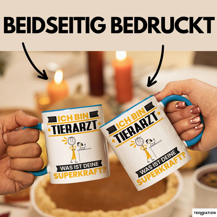 Tierarzt Tasse Geschenk für Tierarzt Geburtstag Lustiger Spruch Kaffee-Becher Was Ist Deine Superkraft Blau Trendation