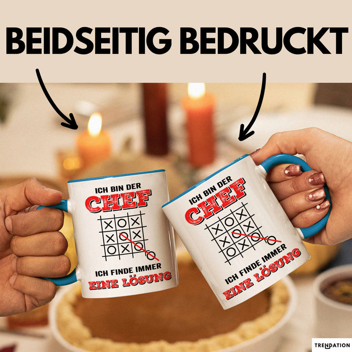Büroarbeit Kollege Chef Tasse Geschenk Lustige Geschenkidee Spruch Ich Bin Der Chef Ich Finde Immer Eine Lösung Blau Trendation