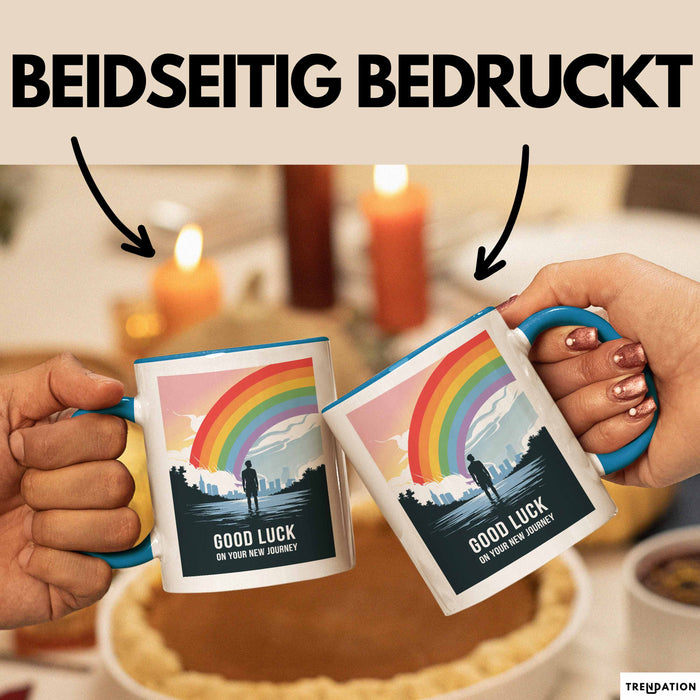 Büroarbeit Kollege Abschied Tasse Geschenk Lustige Geschenkidee Spruch Viel Glück Auf Deiner Neuen Reise Blau Trendation