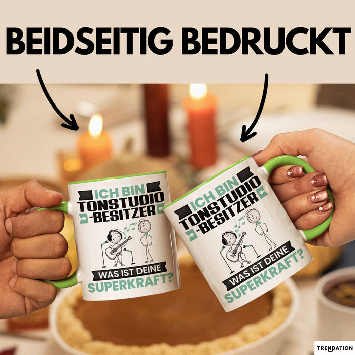 Tonstudio-Besitzer Tasse Geschenk für Tonstudio-Besitzer Geburtstag Lustiger Spruch Kaffee-Becher Was Ist Deine Superkraft Grün Trendation