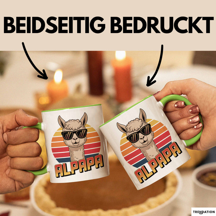 Vatertag Tasse Geschenk Alpapa Alpaka für Papa Spruch Grün Trendation