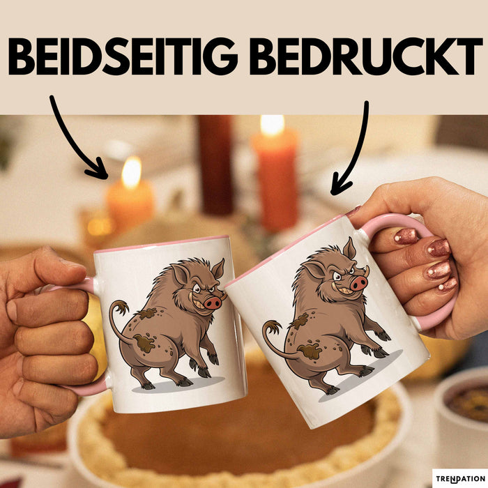 Wildschweinjagd Tasse Geschenk für Schwarzwildjäger Spruch Rosa Trendation