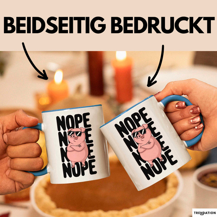 Schweinezüchter Schweine Tier Tasse Becher Geschenk Lustige Geschenkidee Spruch Nö Blau Trendation
