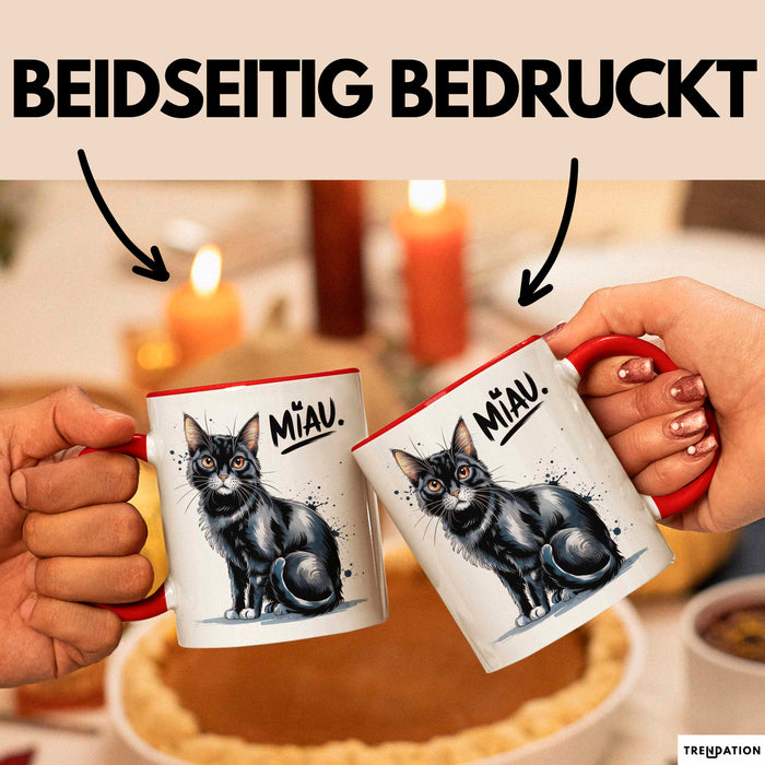 Katzen Tierliebhaber Tasse Geschenk Lustige Geschenkidee Spruch Miau Rot Trendation