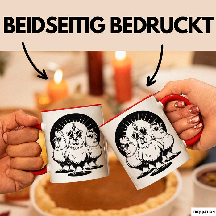 Huhn Tier Bauer Sonnenbrille Tasse Becher Geschenk Lustige Geschenkidee Spruch Rot Trendation