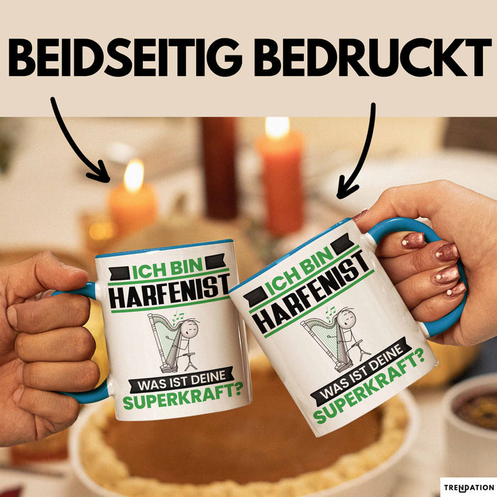 Harfenist Tasse Geschenk für Harfenist Geburtstag Lustiger Spruch Kaffee-Becher Was Ist Deine Superkraft Blau Trendation