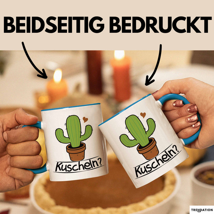 Kaktus Tasse Geschenk Kuscheln Sarkasmus Humor Geschenkidee Kaffee-Becher Kaktus-Liebhaber Blau Trendation