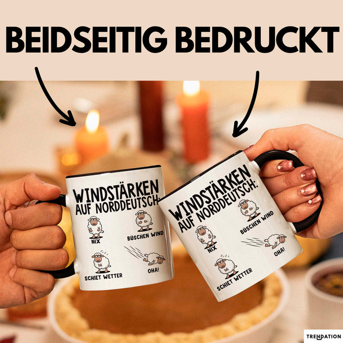 Schaf Tier Bauer Norddeutschland Tasse Becher Geschenk Lustige Geschenkidee Spruch Windstärken Auf Norddeutsch Trendation