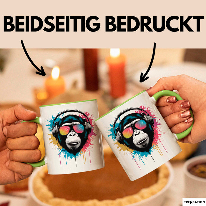 DJ Affe mit Sonnenbrille Tasse Becher Geschenk Lustige Geschenkidee Spruch Grün Trendation