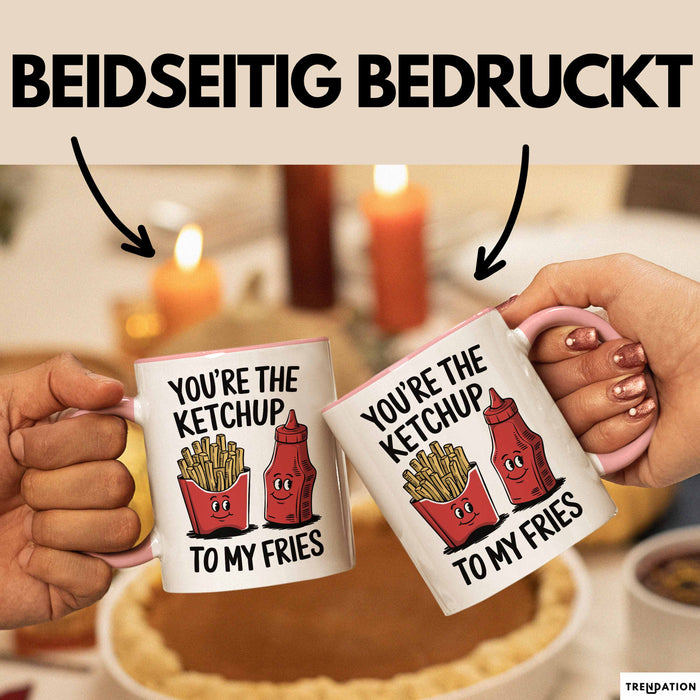 Romantisches Paar Jahrestagsfeier Tasse Geschenk Lustige Geschenkidee Spruch Du Bist Der Ketchup Zu Meinen Pommes Rosa Trendation