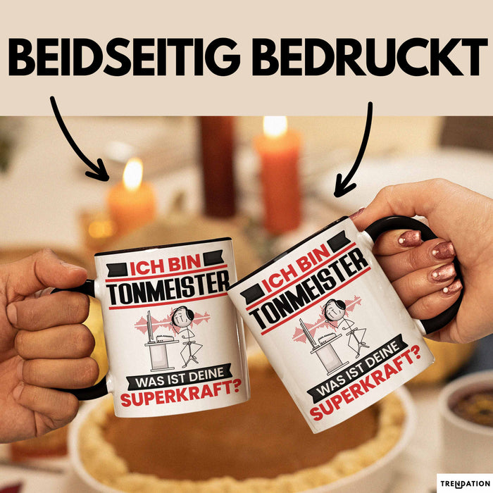Tonmeister Tasse Geschenk für Tonmeister Geburtstag Lustiger Spruch Kaffee-Becher Was Ist Deine Superkraft Schwarz Trendation