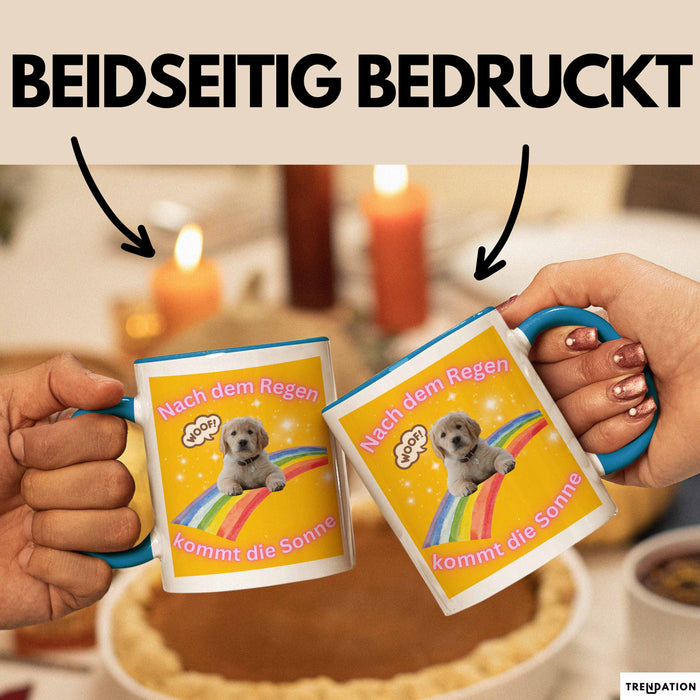 Meme Tasse Geschenk Lustiger Becher Hund Nach Dem Regen Kommt Die Sonne Blau Trendation