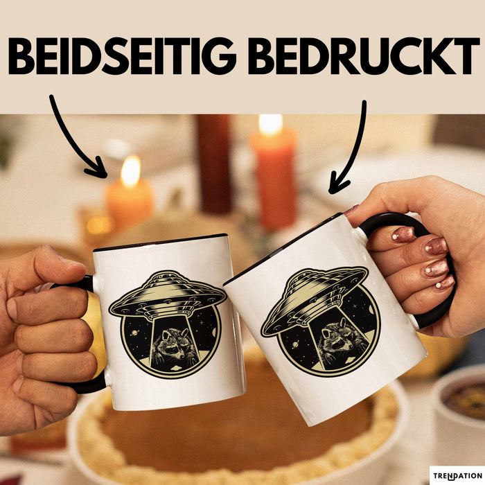 Waschbär Geschenk Tasse Ufo Alien Waschbär-Liebhaber Geschenkdidee Schwarz Trendation