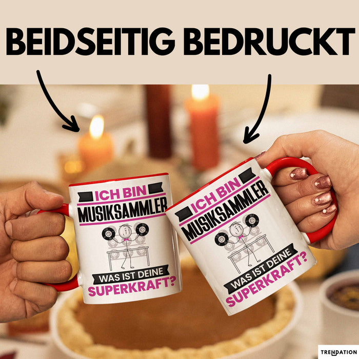 Musiksammler Tasse Geschenk für Musiksammler Geburtstag Lustiger Spruch Kaffee-Becher Was Ist Deine Superkraft Rot Trendation