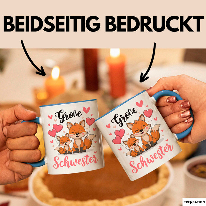 Big Sister Ältere Geschwister Schwestern Füchse Tasse Becher Geschenk Lustige Geschenkidee Spruch Big Sister Blau Trendation
