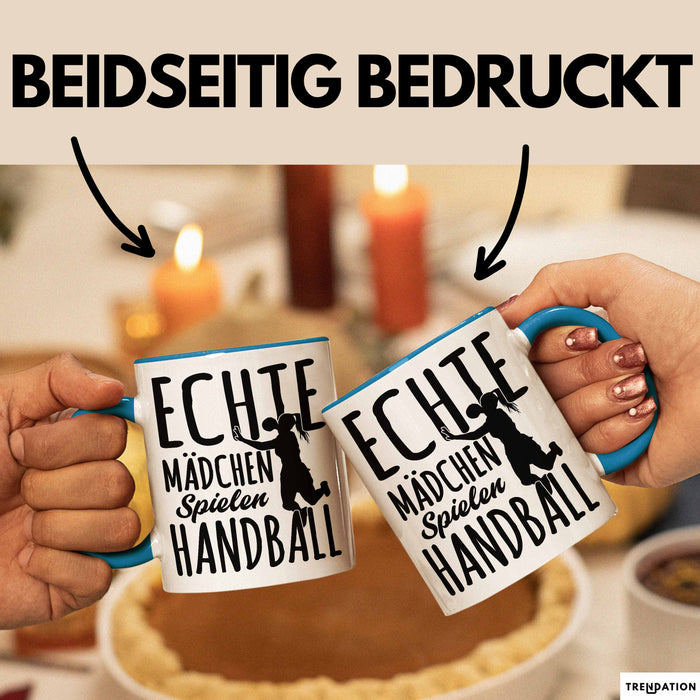 Mädchen Handball-Spielerin Tasse Geschenk Spruch Echte Mädchen Spielen Handball Geschenkidee Frauen Blau Trendation
