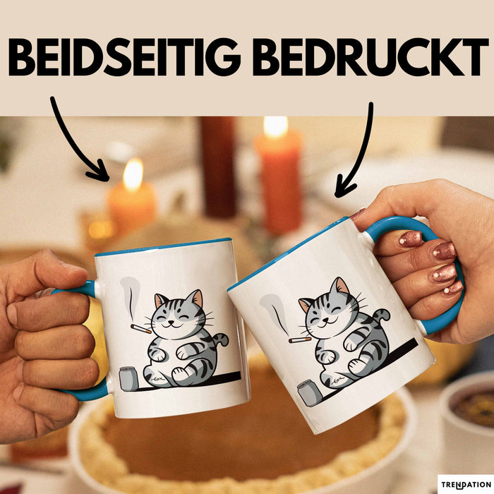 Sarkastische Rauchende Katze Sarkasmus Tasse Geschenk Lustige Geschenkidee Spruch Blau Trendation